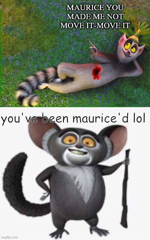MAURICE YOU MADE ME NOT MOVE IT-MOVE IT you've been maurice'd lol | image tagged in king julian,you ve been mauriced | made w/ Imgflip meme maker