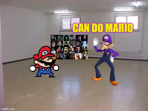 Mario gets waluigi to kill horror movie villains.mp3 | CAN DO MARIO | image tagged in empty room | made w/ Imgflip meme maker
