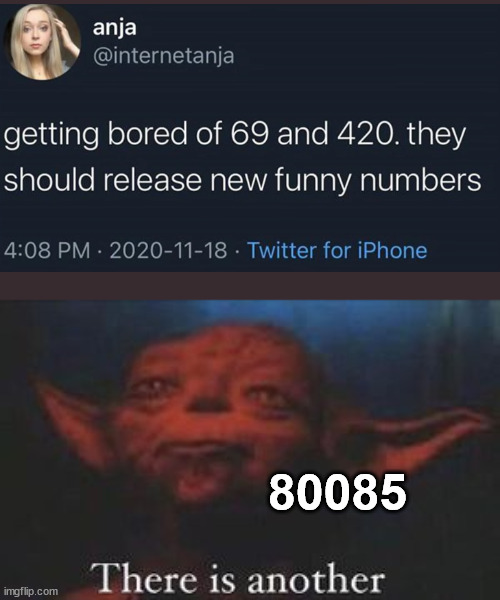 80085 | 80085 | image tagged in yoda there is another | made w/ Imgflip meme maker