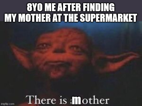 Ahh mother! |  8YO ME AFTER FINDING MY MOTHER AT THE SUPERMARKET; m | image tagged in yoda there is another,mother | made w/ Imgflip meme maker