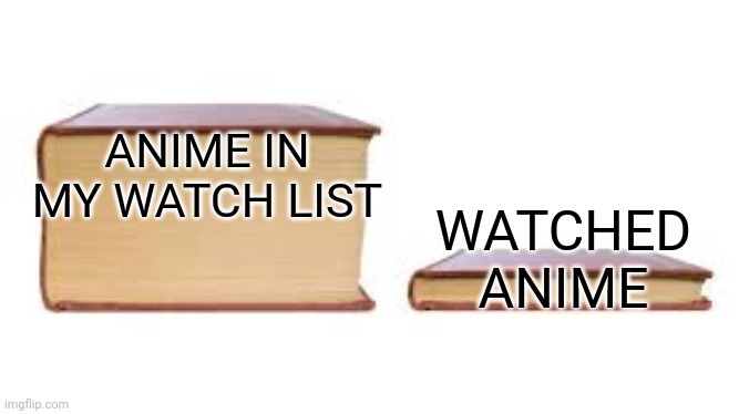 Big book small book | ANIME IN MY WATCH LIST; WATCHED ANIME | image tagged in big book small book | made w/ Imgflip meme maker