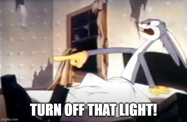 Bugs Bunny - "Turn Off That Light!" | TURN OFF THAT LIGHT! | image tagged in bugs bunny,turn off that light | made w/ Imgflip meme maker