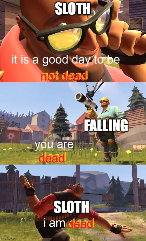 Heavy is dead | SLOTH FALLING SLOTH | image tagged in heavy is dead | made w/ Imgflip meme maker