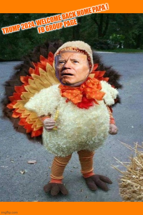 Joe Turkey | TRUMP 2024, WELCOME BACK HOME PAPA ! 
FB GROUP PAGE | image tagged in happy thanksgiving,joe biden,merry christmas,president,lets go brandon,donald trump | made w/ Imgflip meme maker