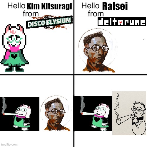 hello person from | Ralsei; Kim Kitsuragi | image tagged in hello person from,deltarune | made w/ Imgflip meme maker