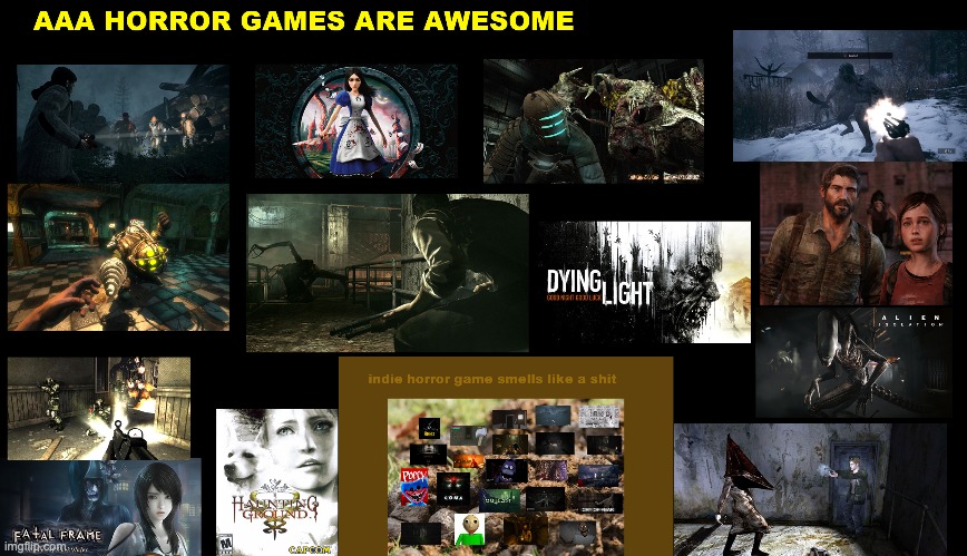 aaa horror game is real horror game indie horror game is a scam | image tagged in google | made w/ Imgflip meme maker