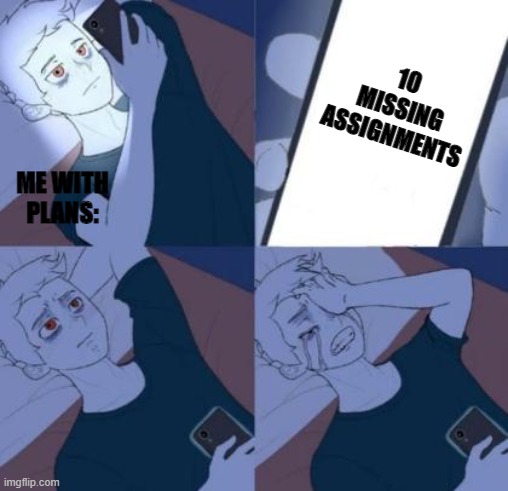 I had big plans this week | 10 MISSING ASSIGNMENTS; ME WITH PLANS: | image tagged in school | made w/ Imgflip meme maker