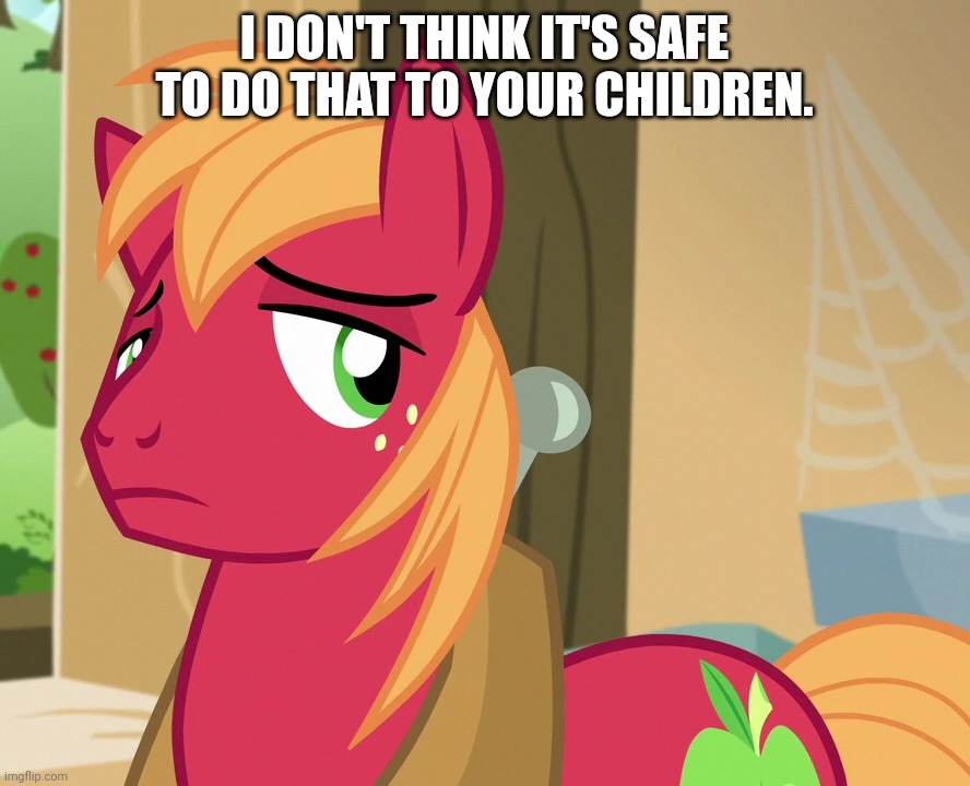 Disappointed Big Macintosh (MLP) | I DON'T THINK IT'S SAFE TO DO THAT TO YOUR CHILDREN. | image tagged in disappointed big macintosh mlp | made w/ Imgflip meme maker