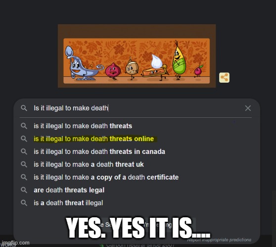 Death Threats | YES. YES IT IS.... | image tagged in death threats | made w/ Imgflip meme maker