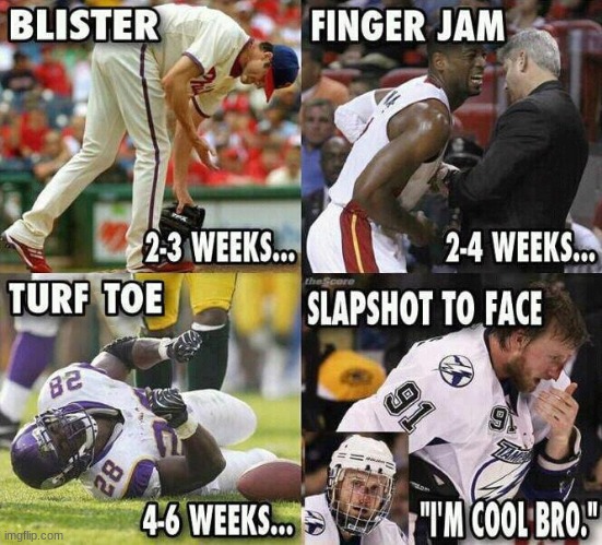hockey players are by far the toughest athletes out there | image tagged in memes,hockey,baseball,football,basketball,injuries | made w/ Imgflip meme maker