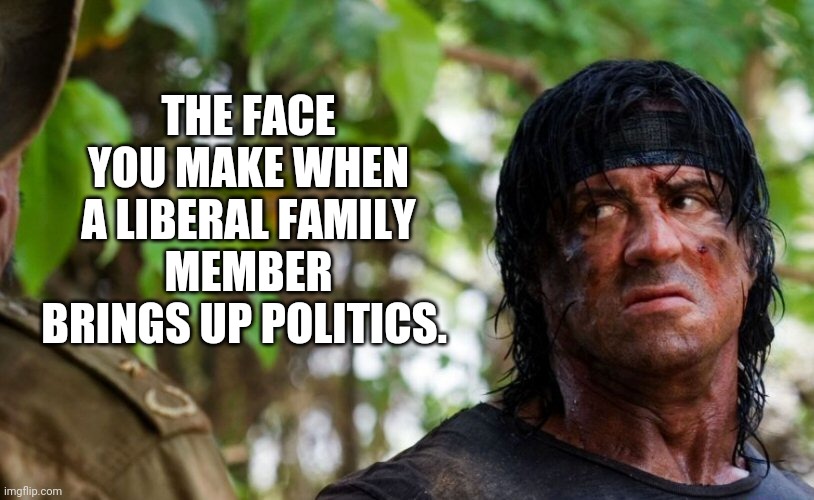 You know it's inevitable. | THE FACE YOU MAKE WHEN A LIBERAL FAMILY MEMBER BRINGS UP POLITICS. | image tagged in memes | made w/ Imgflip meme maker
