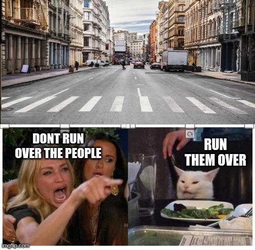 RUN THEM OVER; DONT RUN OVER THE PEOPLE | made w/ Imgflip meme maker