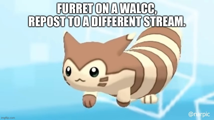 Furret Walcc | FURRET ON A WALCC, REPOST TO A DIFFERENT STREAM. | image tagged in furret walcc | made w/ Imgflip meme maker