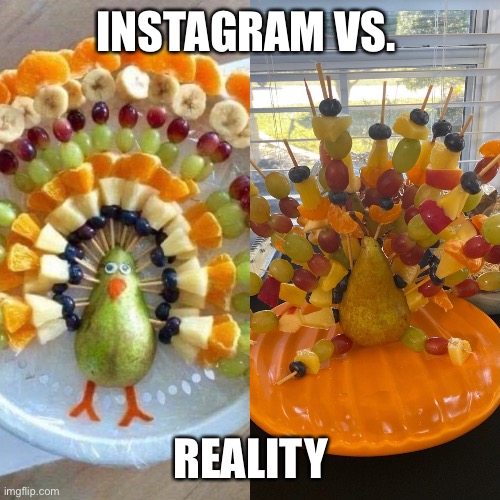 Instagram Turkey | INSTAGRAM VS. REALITY | image tagged in memes | made w/ Imgflip meme maker