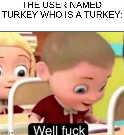 THE USER NAMED TURKEY WHO IS A TURKEY: | image tagged in white bar,well f ck | made w/ Imgflip meme maker