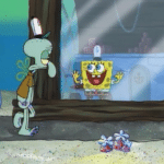 Squidward sees spongebob Blank Meme Template