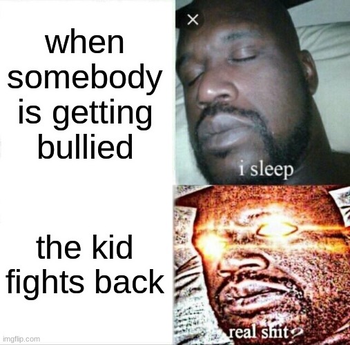 school be like | when somebody is getting bullied; the kid fights back | image tagged in memes,sleeping shaq | made w/ Imgflip meme maker