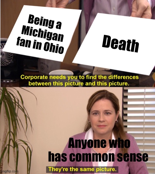 They're The Same Picture | Being a Michigan fan in Ohio; Death; Anyone who has common sense | image tagged in memes,they're the same picture | made w/ Imgflip meme maker