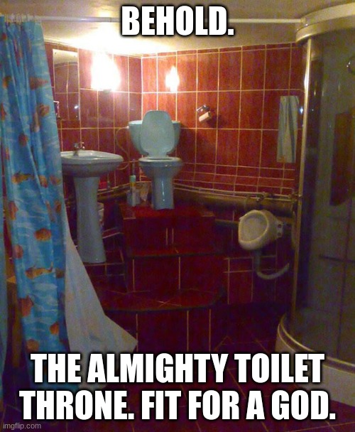 toilet throne | BEHOLD. THE ALMIGHTY TOILET THRONE. FIT FOR A GOD. | image tagged in memes,toilet,throne,bathroom,you had one job | made w/ Imgflip meme maker