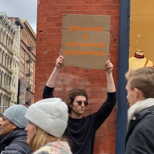 polysexual is not same as polyamorous | image tagged in memes,guy holding cardboard sign | made w/ Imgflip meme maker