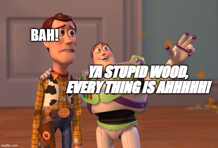 Stupid Woody | BAH! YA STUPID WOOD, EVERY THING IS AHHHHH! | image tagged in memes,x x everywhere | made w/ Imgflip meme maker