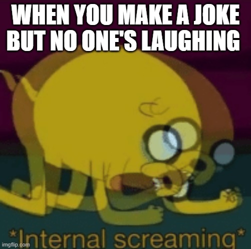 2 | WHEN YOU MAKE A JOKE BUT NO ONE'S LAUGHING | image tagged in jake the dog internal screaming,sad | made w/ Imgflip meme maker