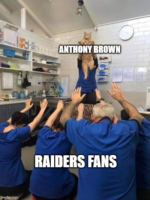 Defensive King | ANTHONY BROWN; RAIDERS FANS | image tagged in people worshipping the cat,nfl,dallas cowboys,las vegas raiders | made w/ Imgflip meme maker