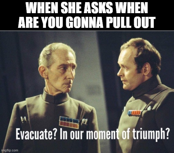 Take It Out? | WHEN SHE ASKS WHEN ARE YOU GONNA PULL OUT | image tagged in sex jokes | made w/ Imgflip meme maker