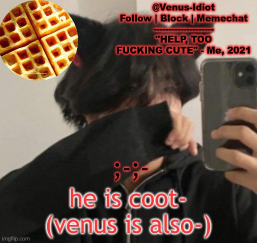 my waffle temp bc im a SIMP |  ;-;-; he is coot- (venus is also-) | image tagged in my waffle temp bc im a simp | made w/ Imgflip meme maker