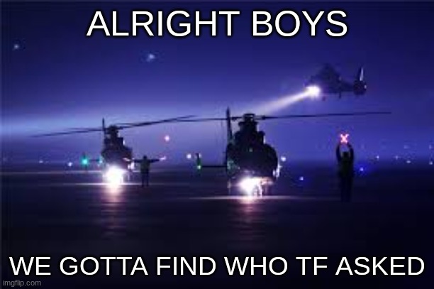 Search em | ALRIGHT BOYS; WE GOTTA FIND WHO TF ASKED | image tagged in search em | made w/ Imgflip meme maker