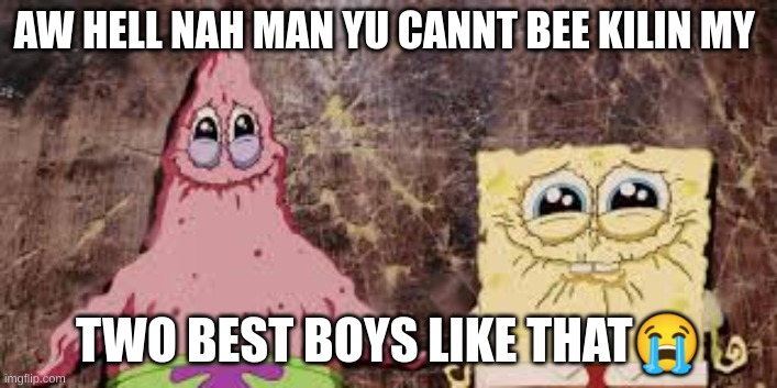 Splickle Dwork | AW HELL NAH MAN YU CANNT BEE KILIN MY; TWO BEST BOYS LIKE THAT😭 | image tagged in your mom | made w/ Imgflip meme maker