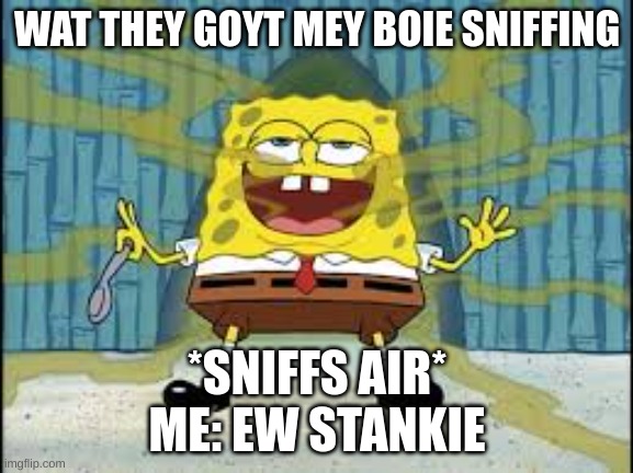 Splickle Dwork | WAT THEY GOYT MEY BOIE SNIFFING; *SNIFFS AIR*
ME: EW STANKIE | image tagged in gas,stank | made w/ Imgflip meme maker