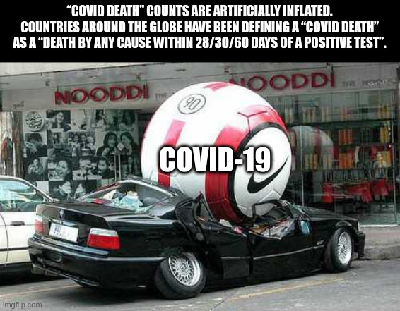 Death Count | “COVID DEATH” COUNTS ARE ARTIFICIALLY INFLATED. COUNTRIES AROUND THE GLOBE HAVE BEEN DEFINING A “COVID DEATH” AS A “DEATH BY ANY CAUSE WITHIN 28/30/60 DAYS OF A POSITIVE TEST”. COVID-19 | image tagged in wtf car crash | made w/ Imgflip meme maker