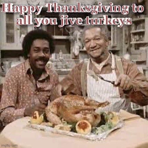 Better Late Than Never Dummy | Happy Thanksgiving to 
 all you jive turkeys | image tagged in sanford turkeys,fred g stands for giving | made w/ Imgflip meme maker