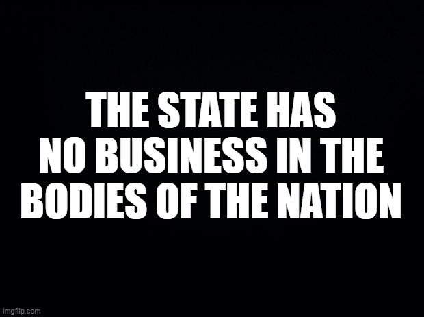 Black background | THE STATE HAS NO BUSINESS IN THE BODIES OF THE NATION | image tagged in black background | made w/ Imgflip meme maker