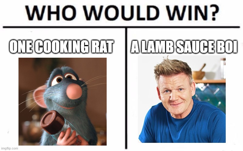 Who Would Win? Meme | ONE COOKING RAT; A LAMB SAUCE BOI | image tagged in memes,who would win | made w/ Imgflip meme maker