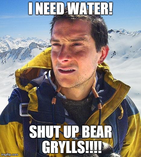 I need Water | I NEED WATER! SHUT UP BEAR GRYLLS!!!! | image tagged in memes,bear grylls,theauzziegamer | made w/ Imgflip meme maker