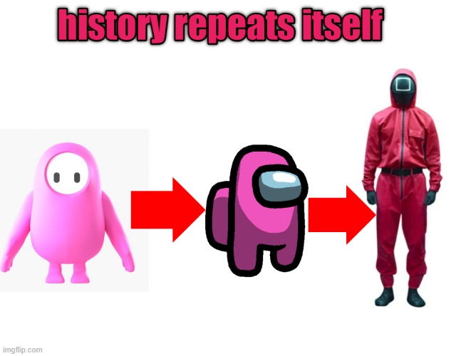 history fucking repeats itself | image tagged in fall guys,amogus,squid game,chain letters | made w/ Imgflip meme maker