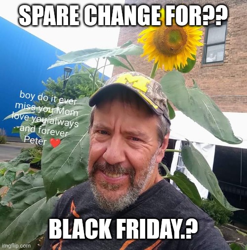 Spare Change For? | SPARE CHANGE FOR?? BLACK FRIDAY.? | image tagged in peter plant,black friday,begging | made w/ Imgflip meme maker