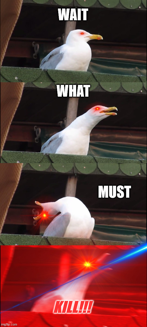 Inhaling Seagull Meme | WAIT; WHAT; MUST; KILL!!! | image tagged in memes,inhaling seagull | made w/ Imgflip meme maker