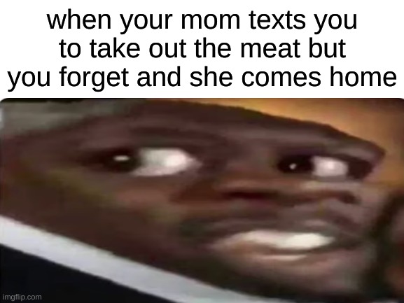 oh crap... | when your mom texts you to take out the meat but you forget and she comes home | image tagged in funny,dank memes,funny memes,memes,oh wow are you actually reading these tags | made w/ Imgflip meme maker