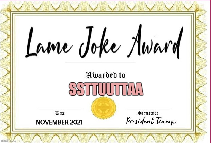 Lame joke award | SSTTUUTTAA NOVEMBER 2021 | image tagged in lame joke award | made w/ Imgflip meme maker