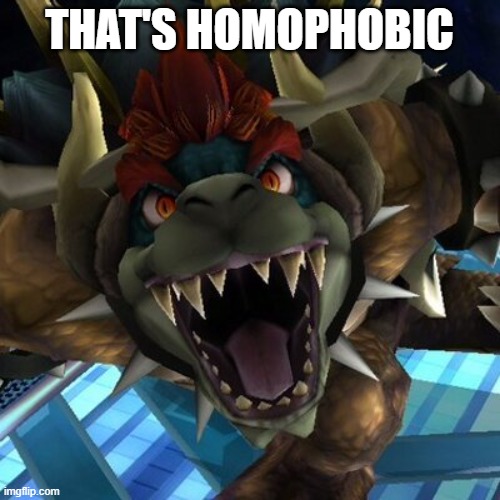 Angry Giga Bowser | THAT'S HOMOPHOBIC | image tagged in angry giga bowser | made w/ Imgflip meme maker