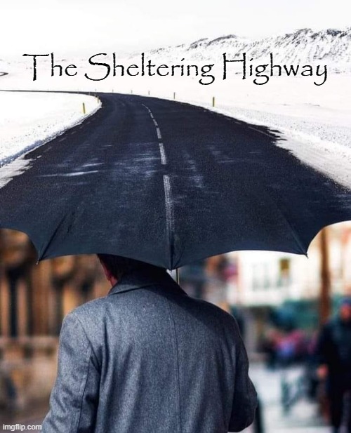 The Sheltering Highway | The Sheltering Highway | image tagged in umbrella | made w/ Imgflip meme maker