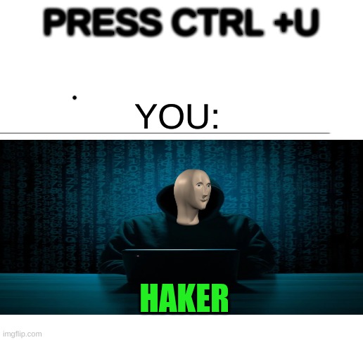  PRESS CTRL +U; YOU:; HAKER | image tagged in blank white template,meme man,hackers,funny | made w/ Imgflip meme maker