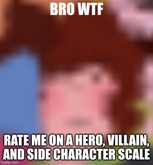 chara bro wtf | RATE ME ON A HERO, VILLAIN, AND SIDE CHARACTER SCALE | image tagged in chara bro wtf | made w/ Imgflip meme maker