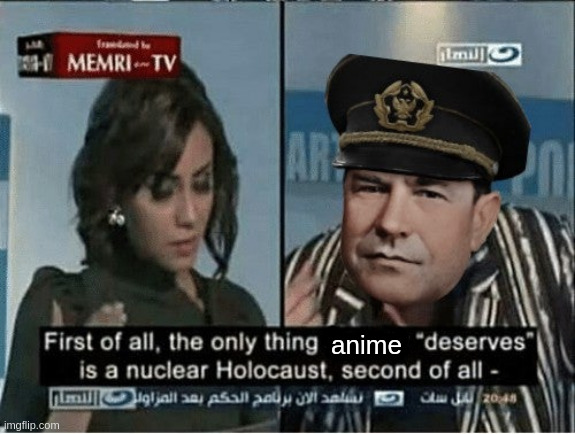 black league officer interviewed on TV | anime | image tagged in e | made w/ Imgflip meme maker