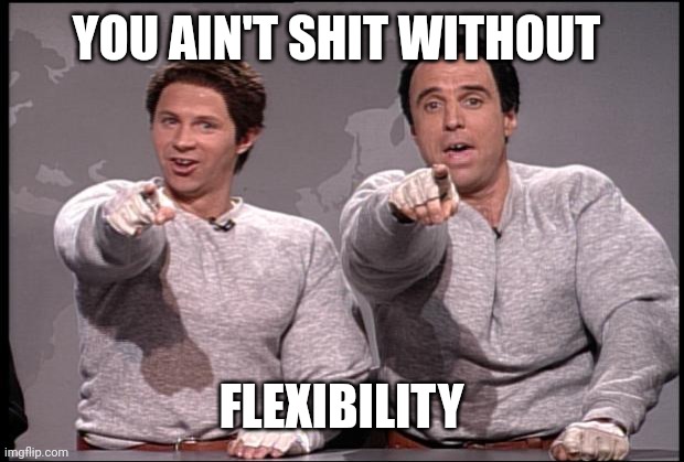 Hans and Franz | YOU AIN'T SHIT WITHOUT; FLEXIBILITY | image tagged in hans and franz | made w/ Imgflip meme maker