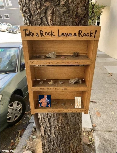 Take a Rock, leave a rock | image tagged in the rock | made w/ Imgflip meme maker