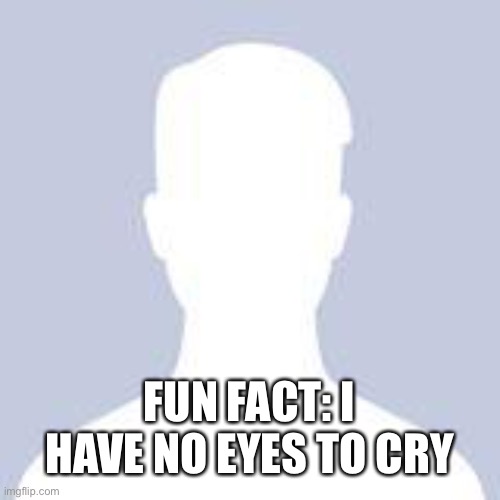 Blank Facebook Profile Picture | FUN FACT: I HAVE NO EYES TO CRY | image tagged in blank facebook profile picture | made w/ Imgflip meme maker